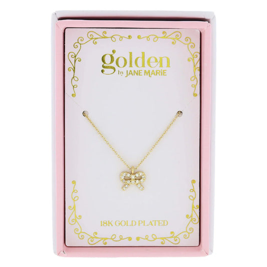 Kids 14" 18K Yellow Gold Plated Mini Bow Necklace, 3" Ext