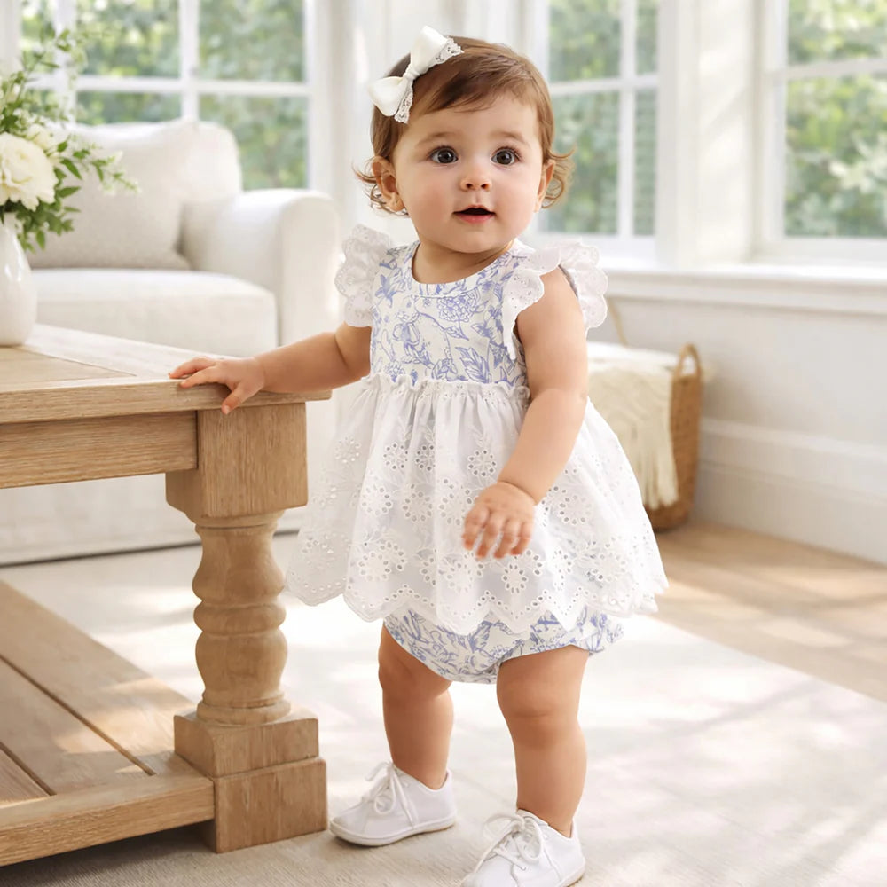 Bunny Toile Eyelet Skirted Bodysuit