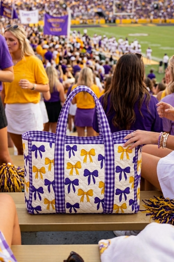 SC - ETA 5/1 - Sideline Social Purple and Yellow Bow Tote bag