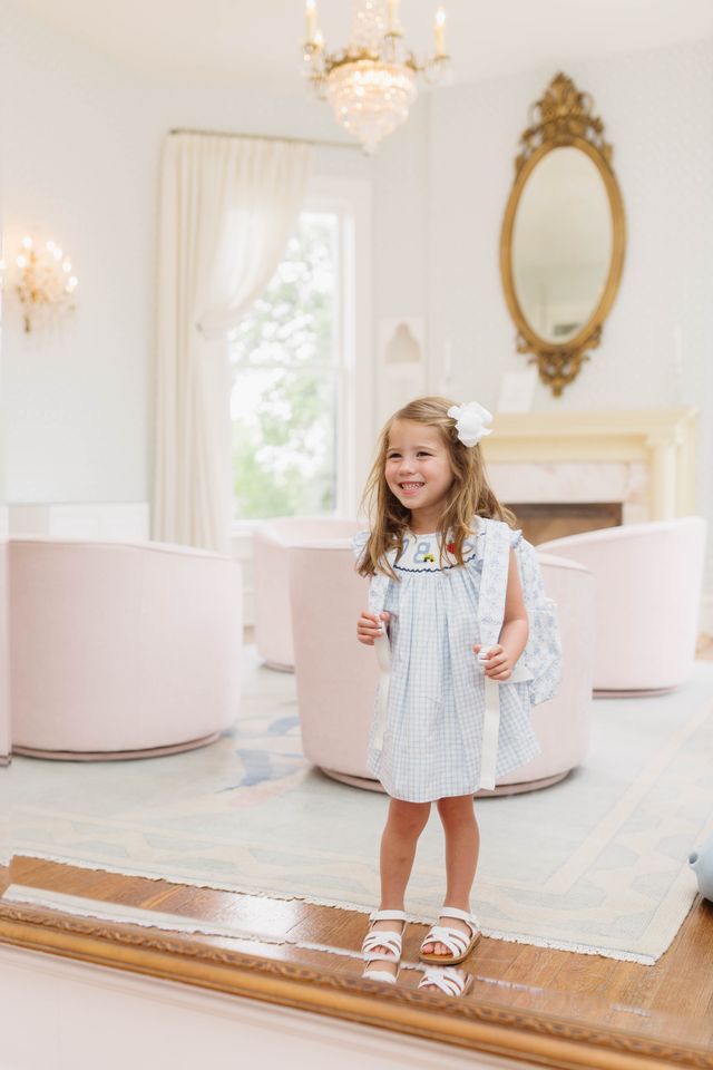 Girls ABC Smocked Dress – Light Blue Gingham Back-to-School Bishop Dress | The Prissy Pelican Boutique Bossier City, LA