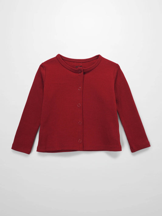 Thin Ribbed Cardigan - Burgundy