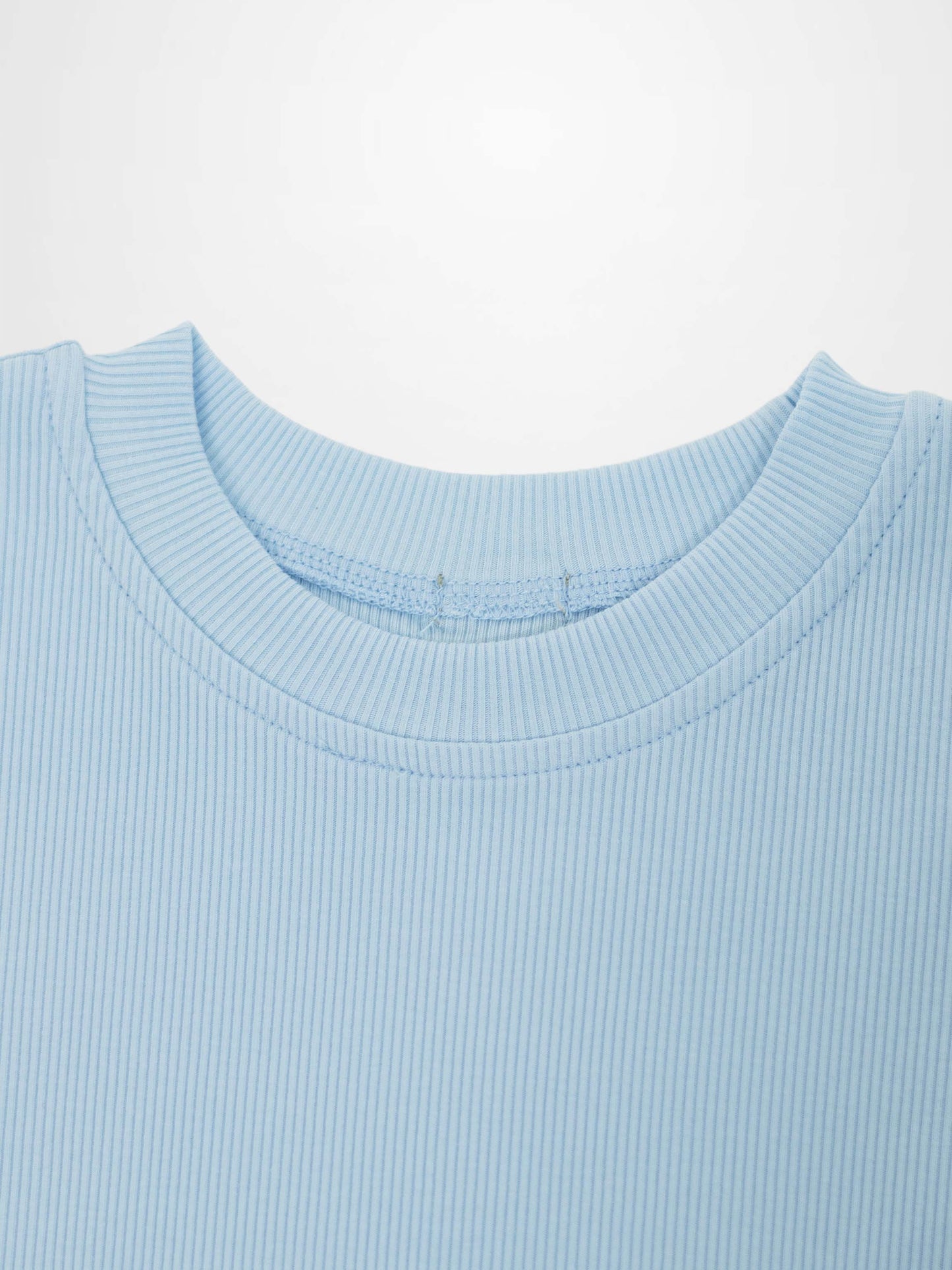 Short Sleeve Boxy T-shirt  & Shorts Set - Light Blue