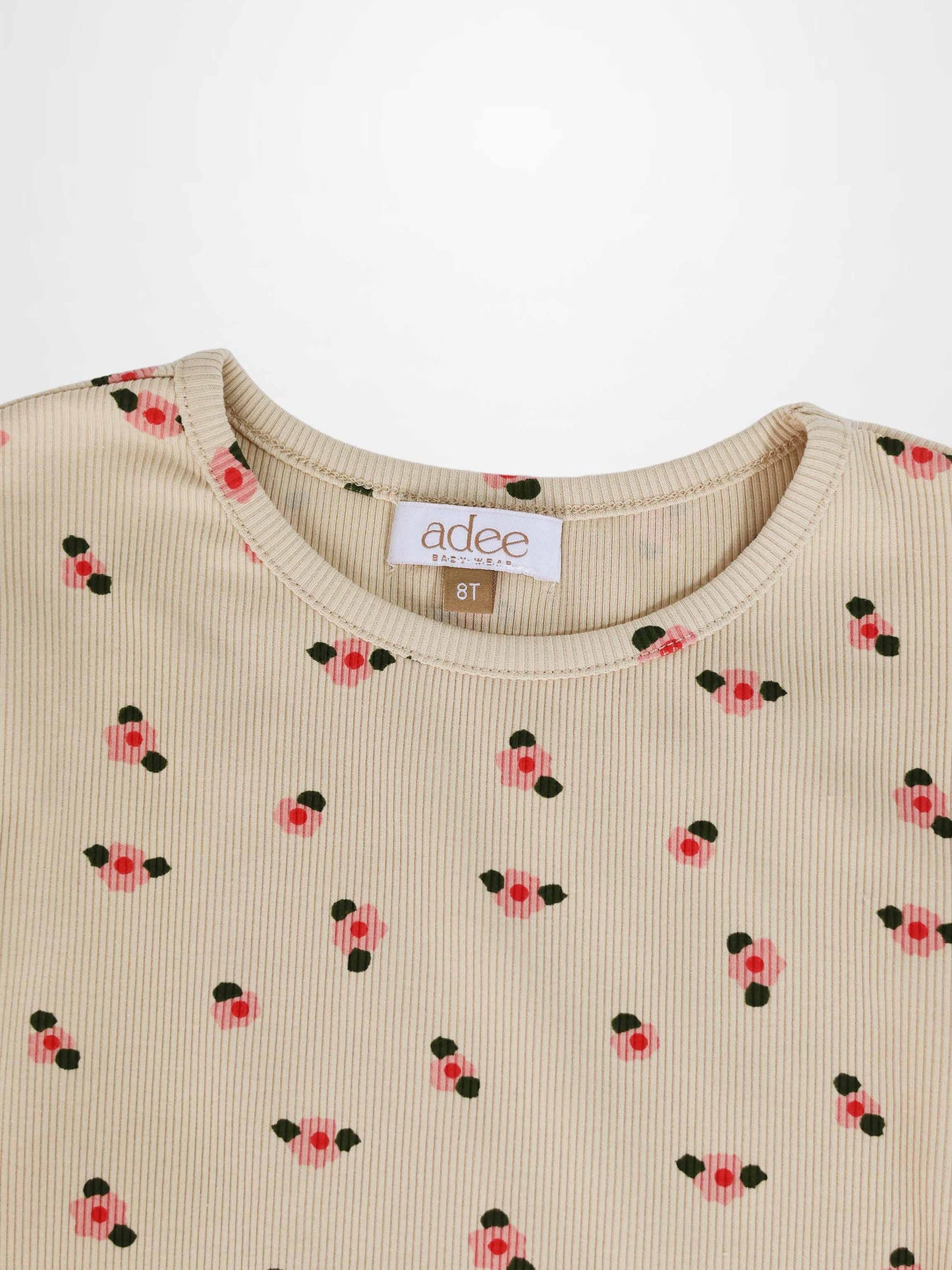 Tan Floral T-shirt - 3/4 Sleeve