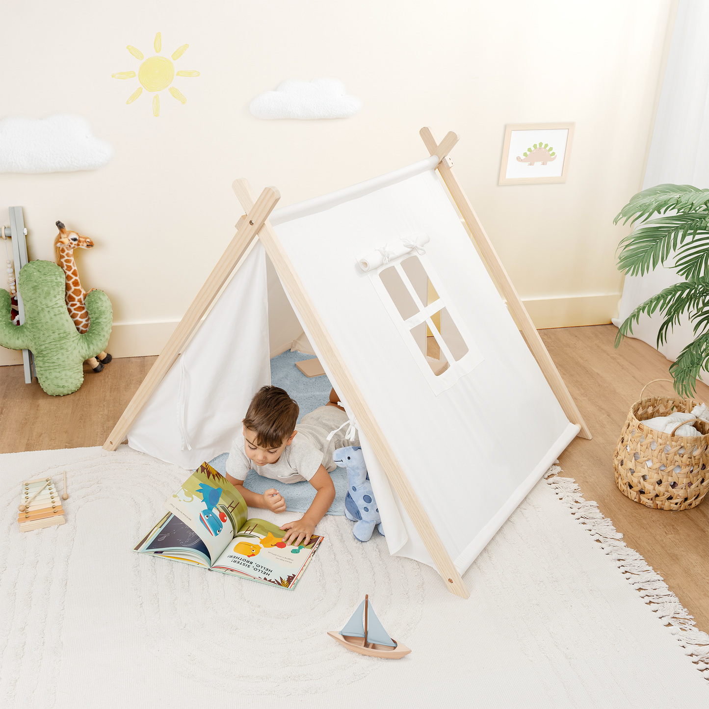Kids Indoor Play Tent in Natural Wood