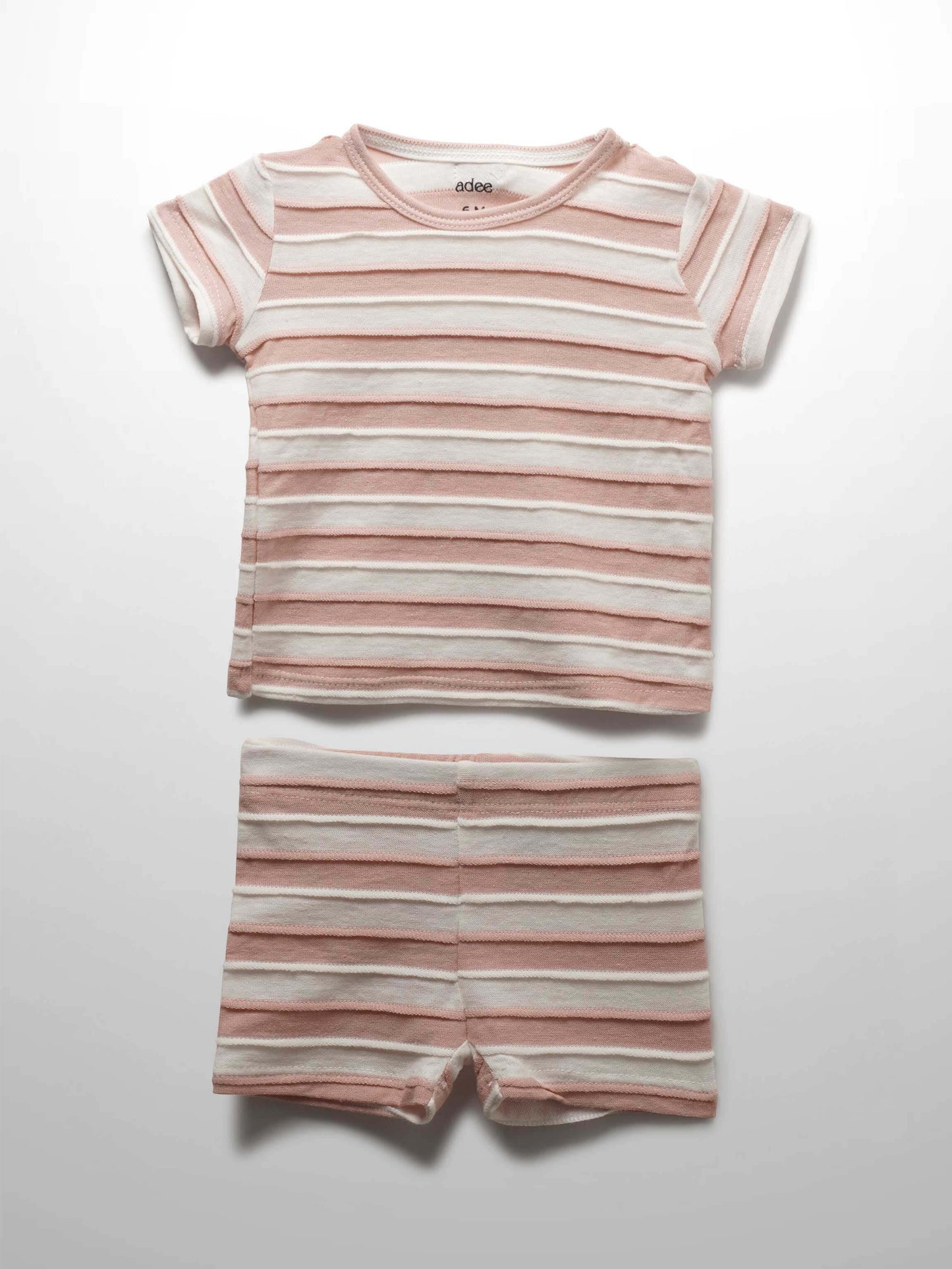 Striped Textured Short Set- Pink
