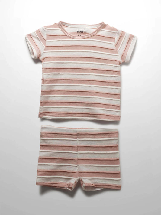 Striped Textured Short Set- Pink