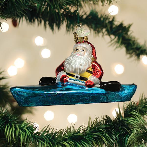 Santa In Kayak Ornament