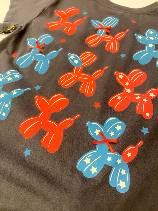 Girls Patriotic Balloon Dog Tee – Tween Red White Blue Shirt | Bossier City Boutique