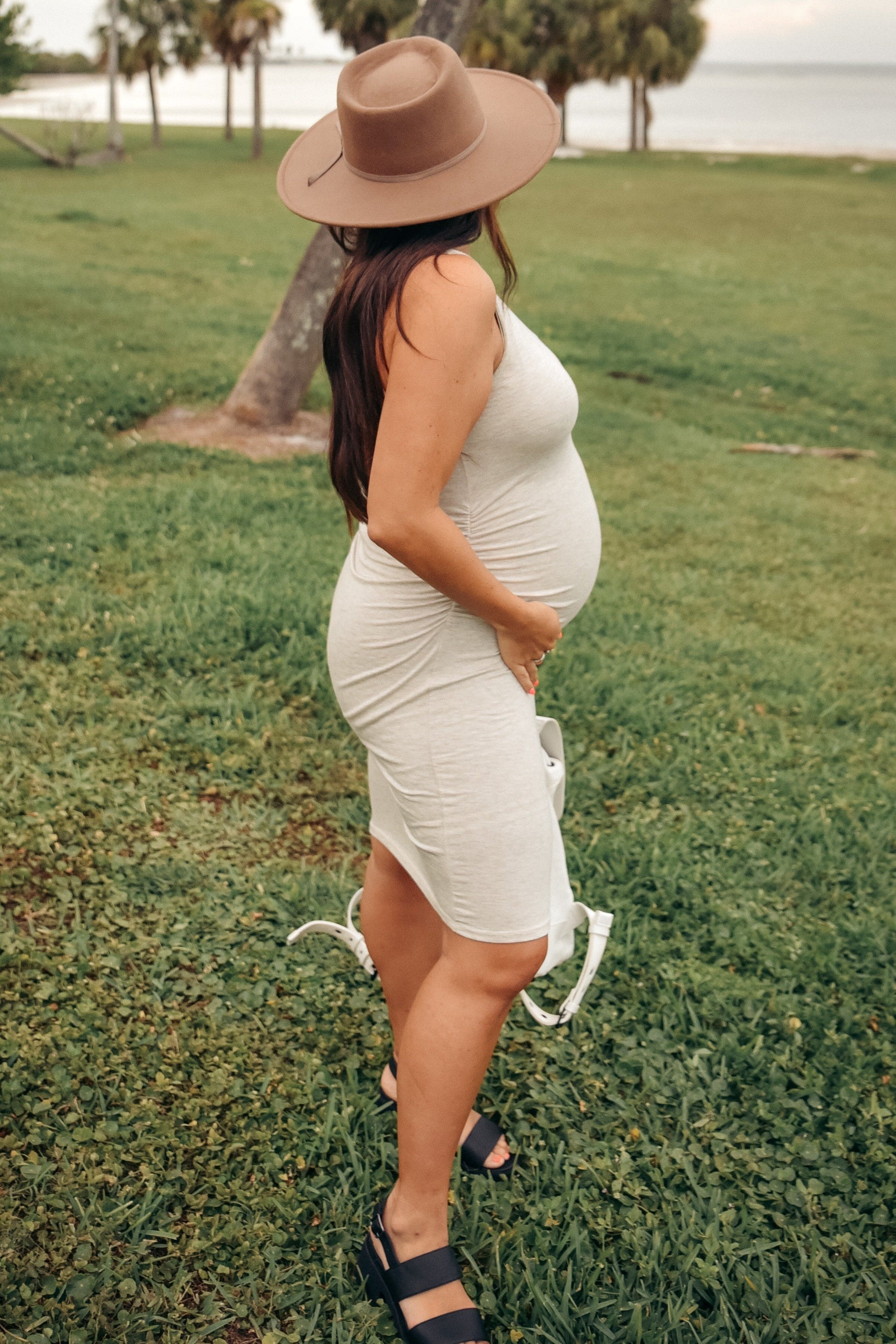 PinkBlush Beige Sleeveless Ruched Fitted Maternity Dress The Prissy Pelican PinkBlush Beige Sleeveless Ruched Fitted Maternity Dress The Prissy Pelican