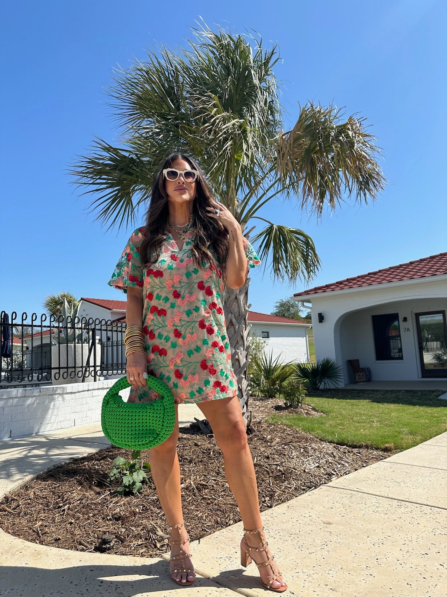 Lulu Short Sleeve Mini Caftan- Precious Coral