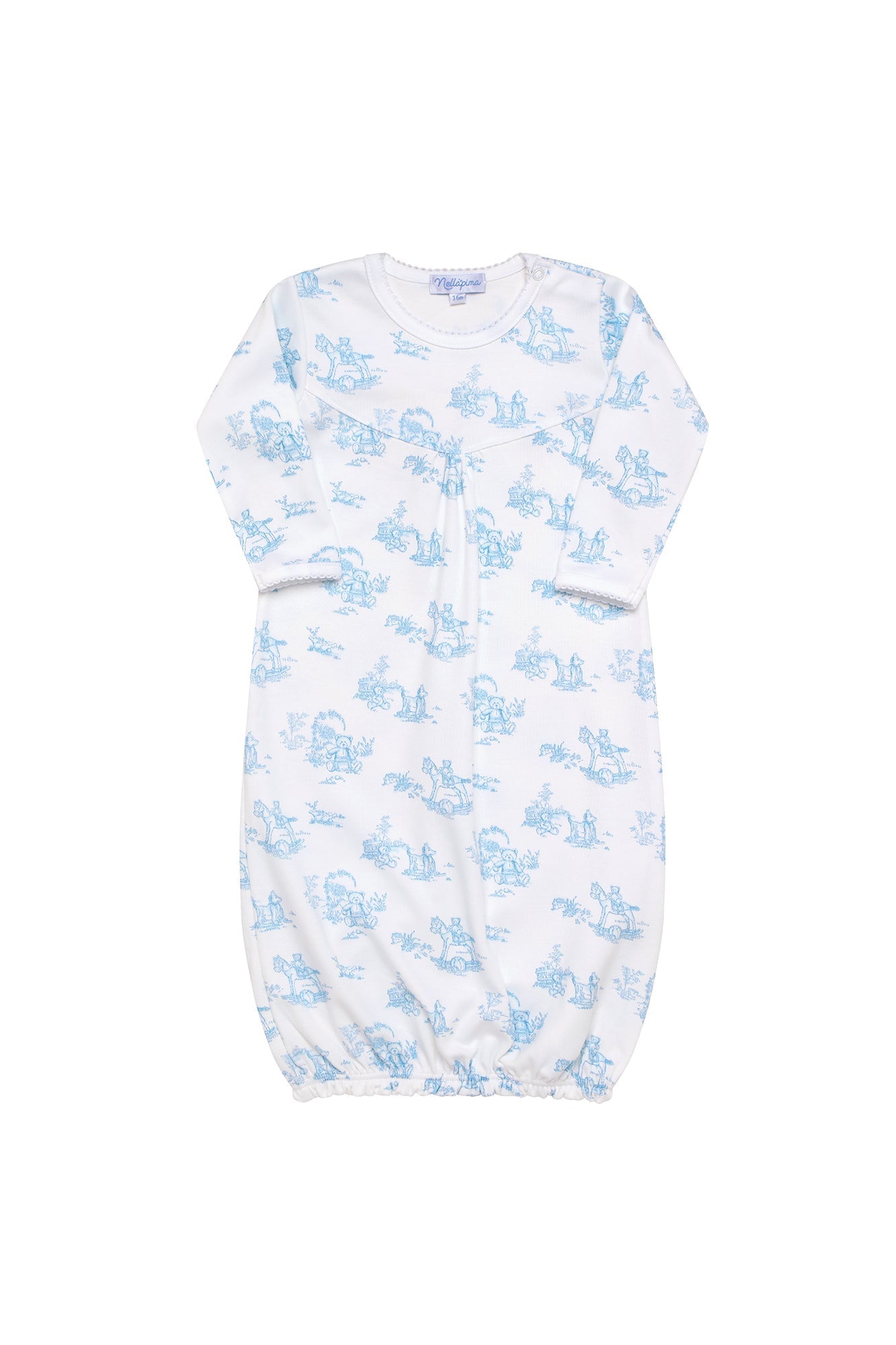 Blue Toile Baby Gown