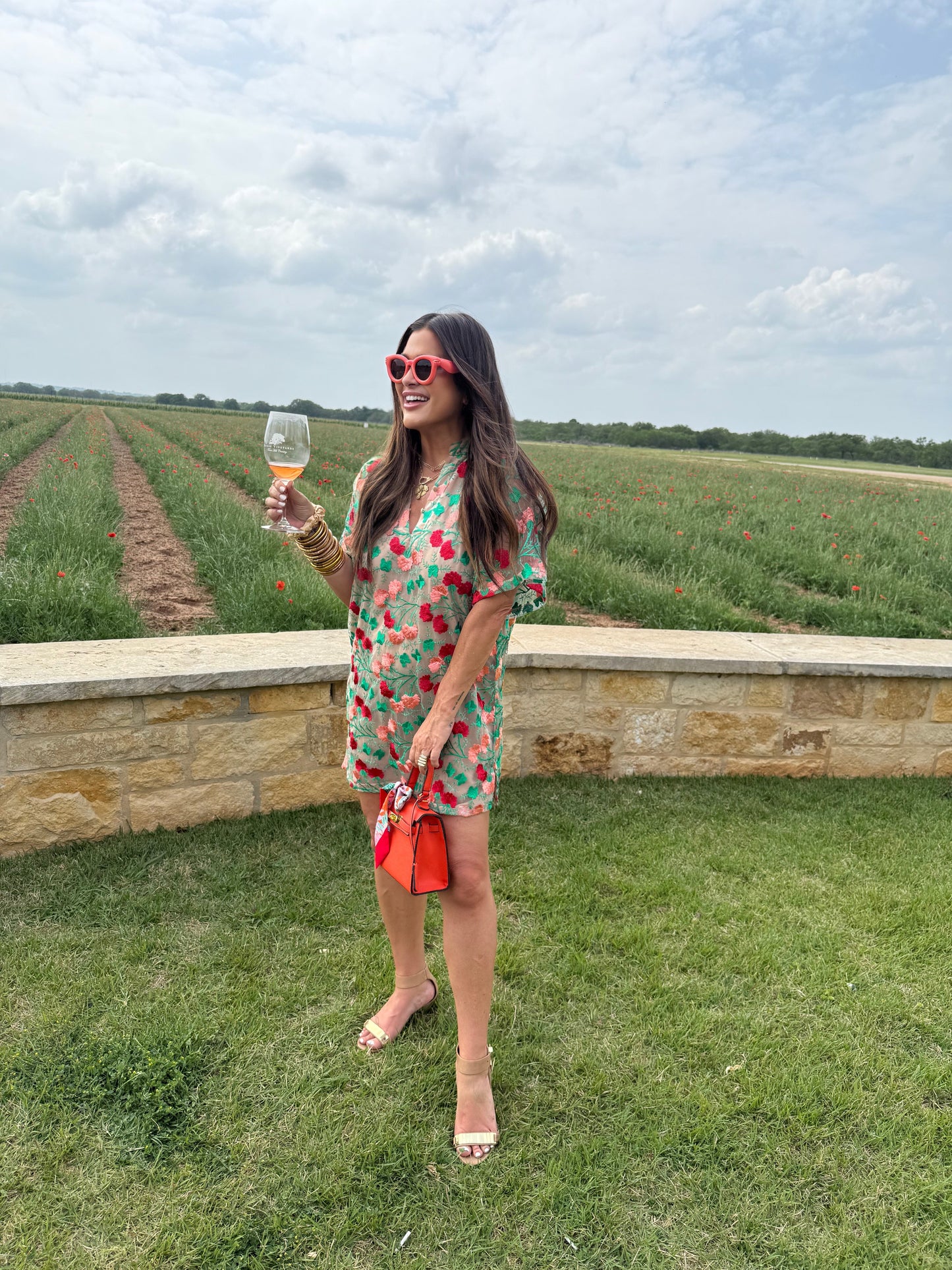Lulu Short Sleeve Mini Caftan- Precious Coral