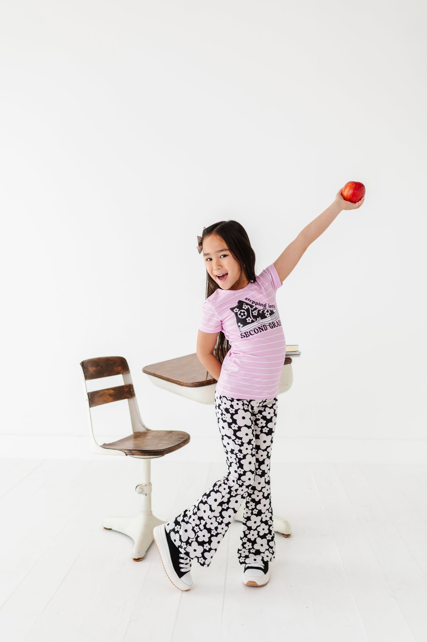 Retro Black and White Floral Flares