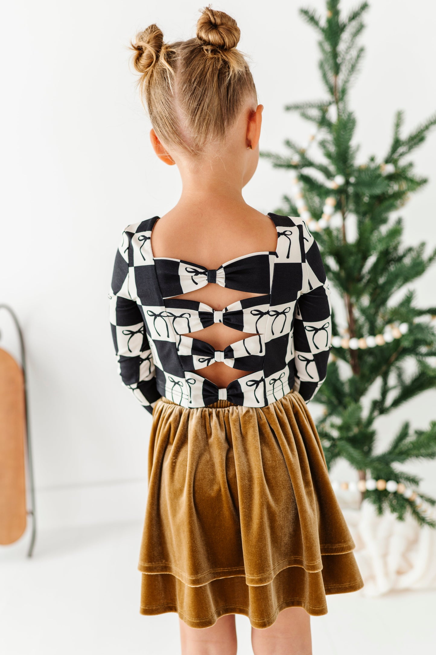 Checkered Bow | CROPPED Bow Back Long Sleeve Top