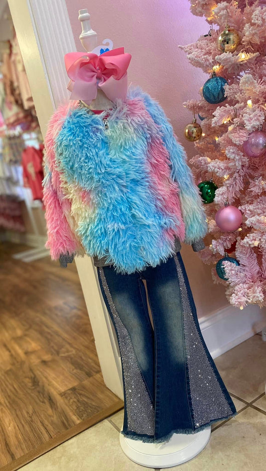 Rainbow Shaggy Coat – Girls’ Statement Outerwear