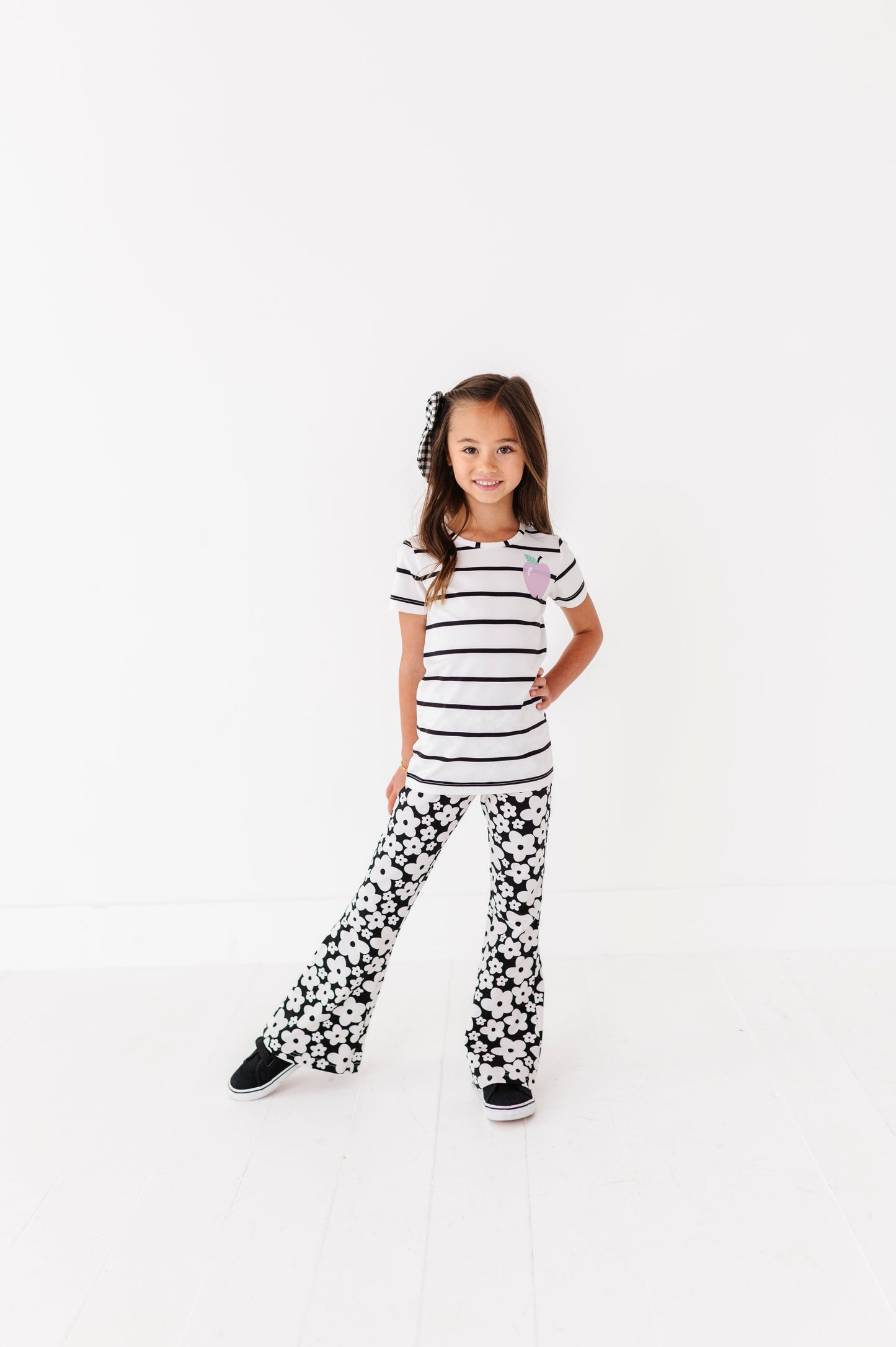 Retro Black and White Floral Flares