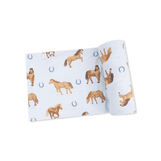 Horses - Blue - Swaddle Blanket
