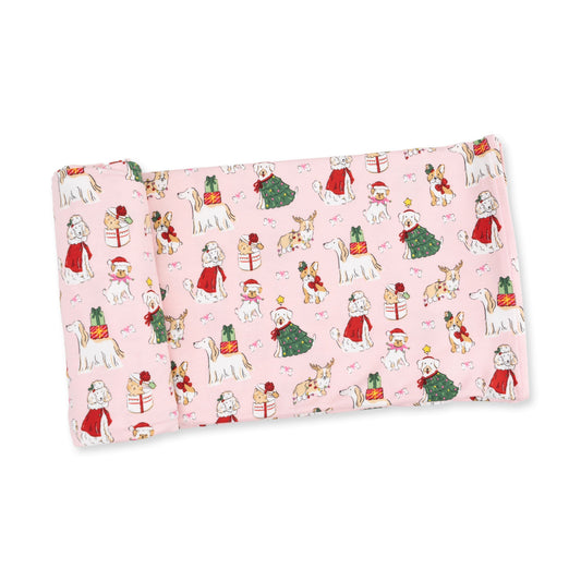 Christmas Dogs Pink - Bamboo - Swaddle Blanket