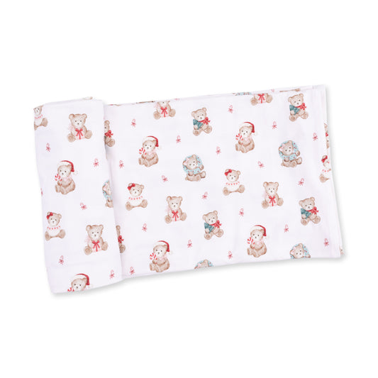 Christmas Teddy Bears Pink - Bamboo - Swaddle Blanket