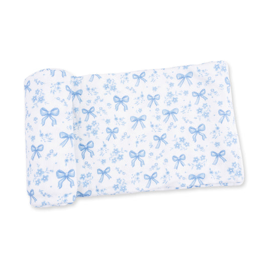 Blue Bows and Flowers - Swaddle Blanket