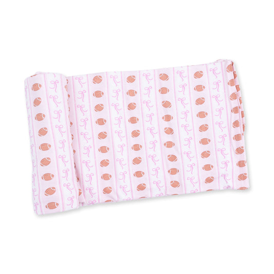 Football Bow Stripe - Swaddle Blanket