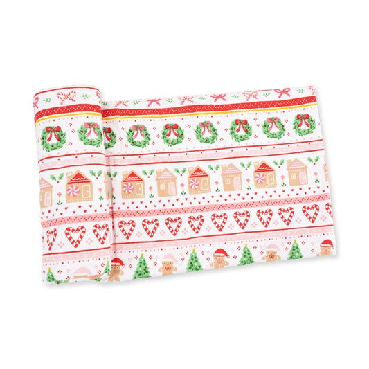 Gingerbread Fair Isle Pink - Bamboo - Swaddle Blanket