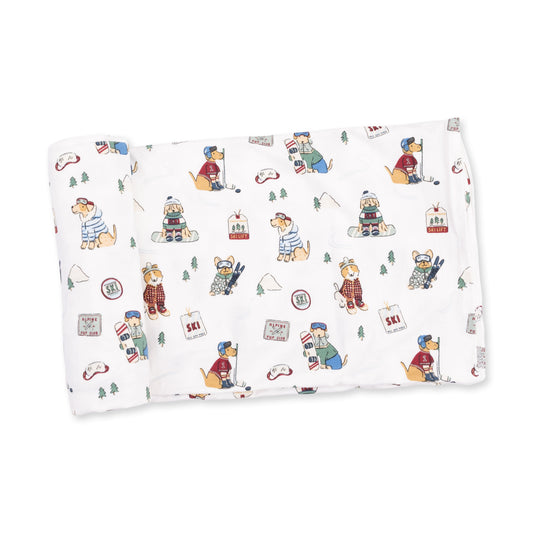 Winter Sports Dogs Green - Swaddle Blanket