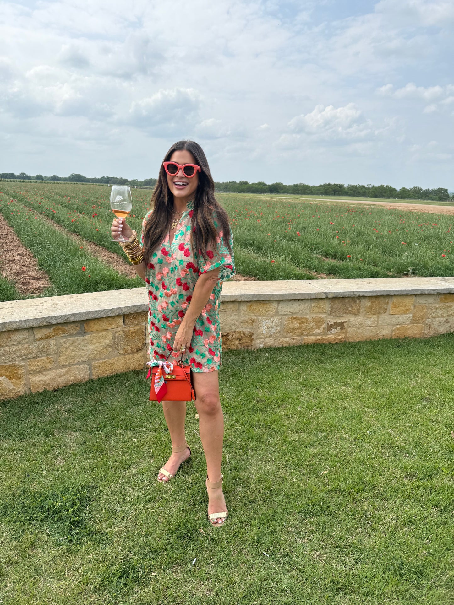 Lulu Short Sleeve Mini Caftan- Precious Coral