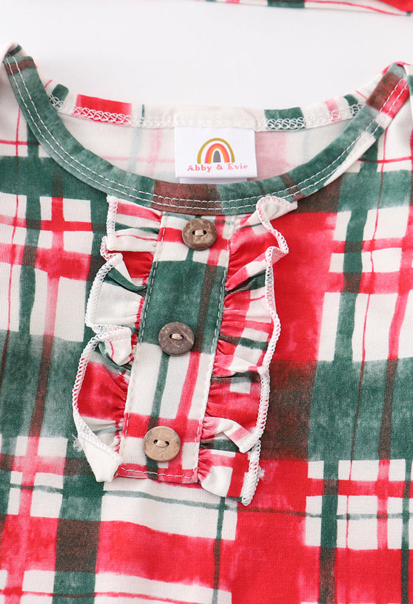 Christmas plaid baby gown with headband (0-3M)