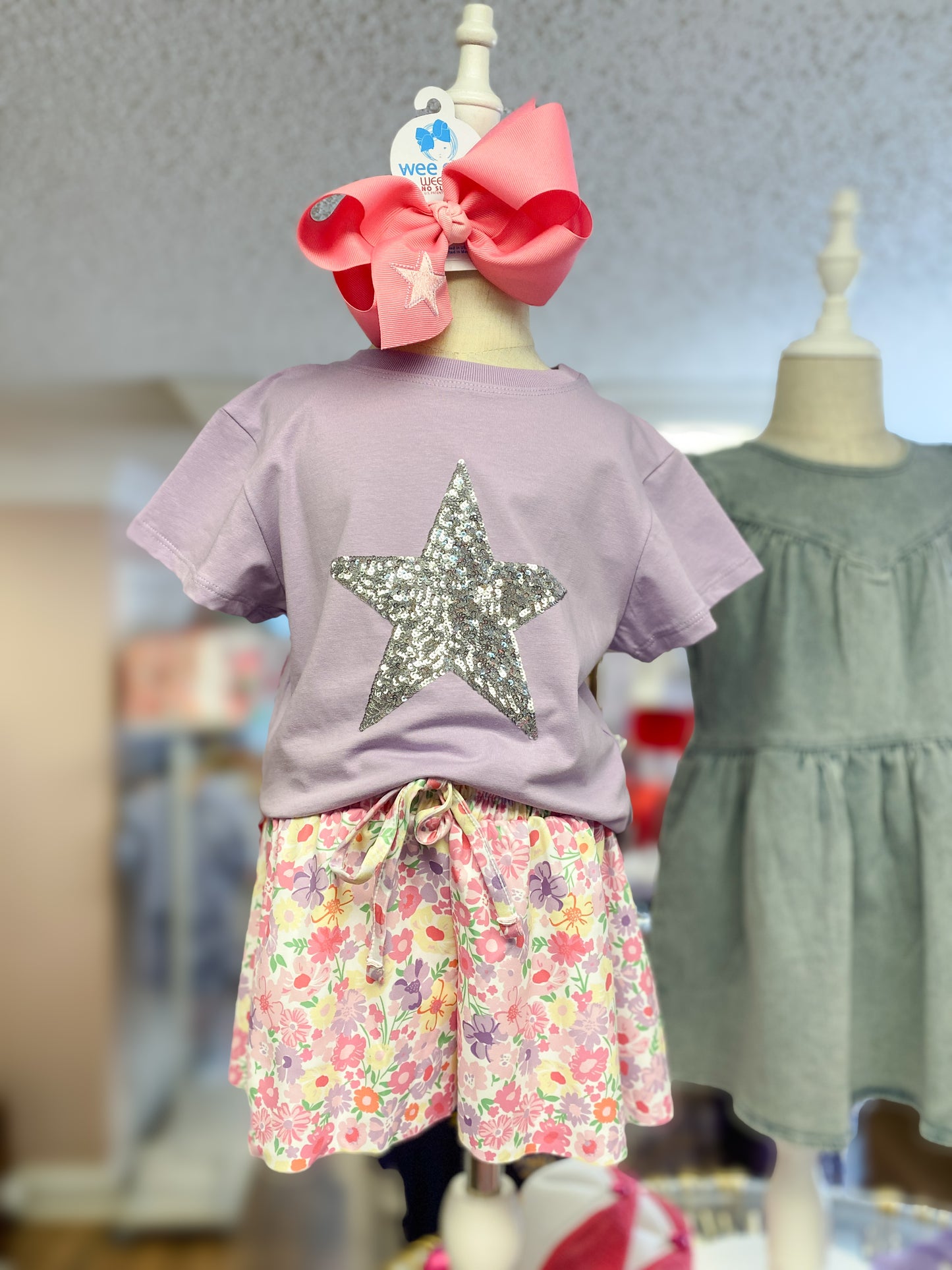 Lavender Boxy Tee with Silver Sequin Star