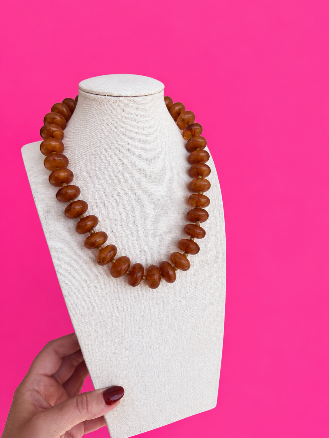 Circle Bead Necklace - Light Brown