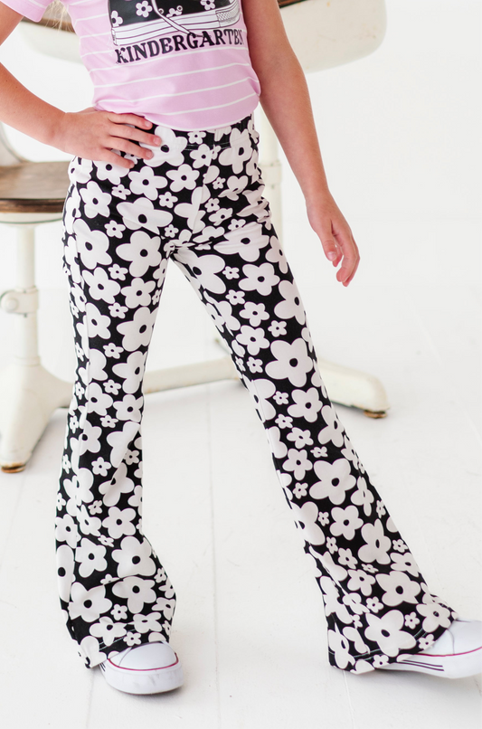 Retro Black and White Floral Flares