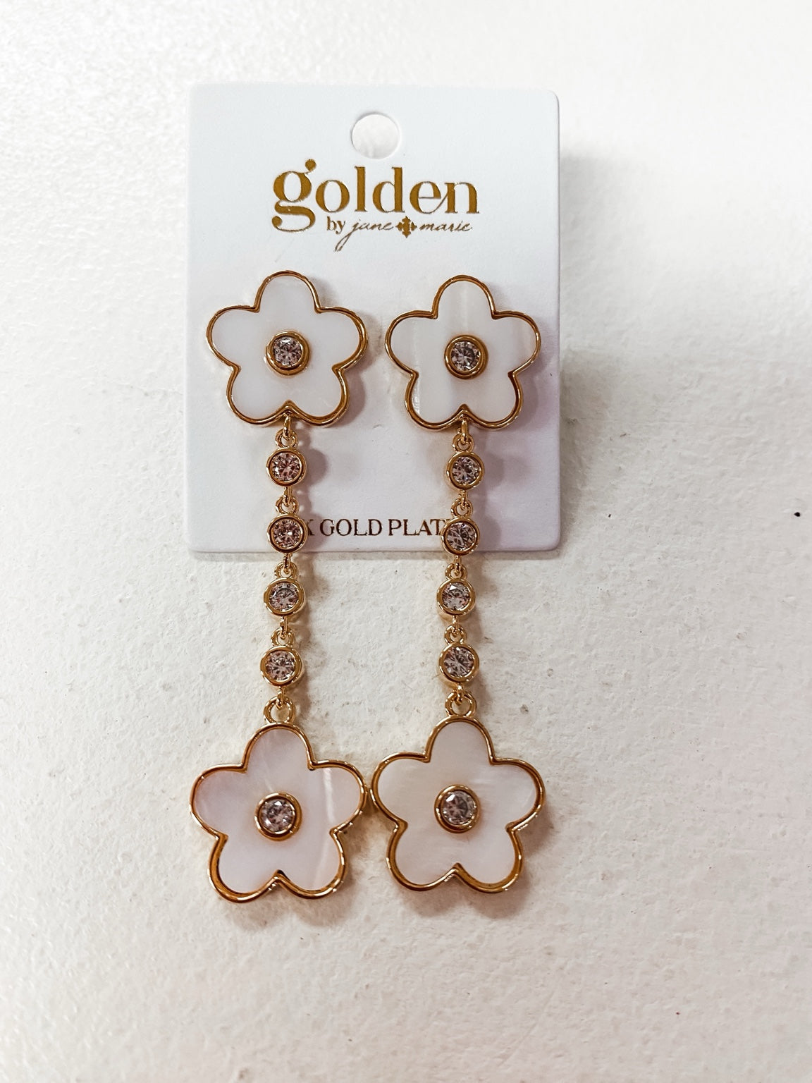 Golden Bloom Drop Earrings – Mother of Pearl Flower Dangles