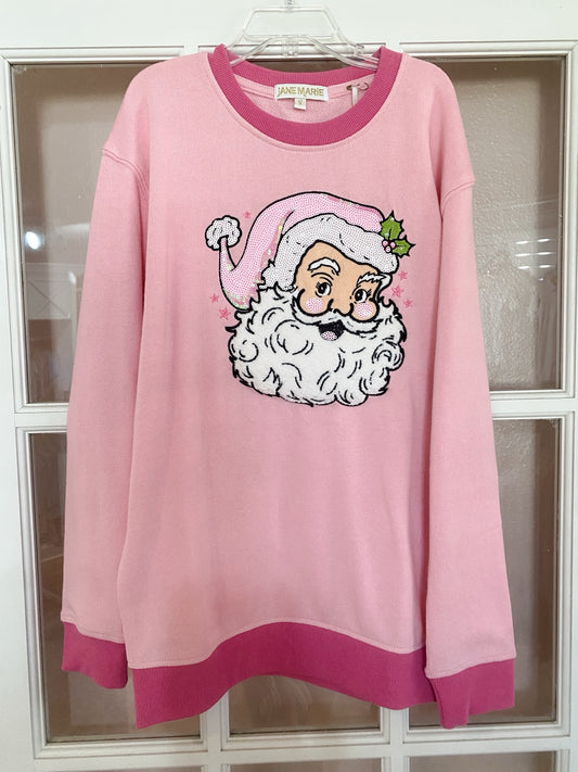 Kids Jolly Pink Santa Bubblegum Crew Neck Sweatshirt