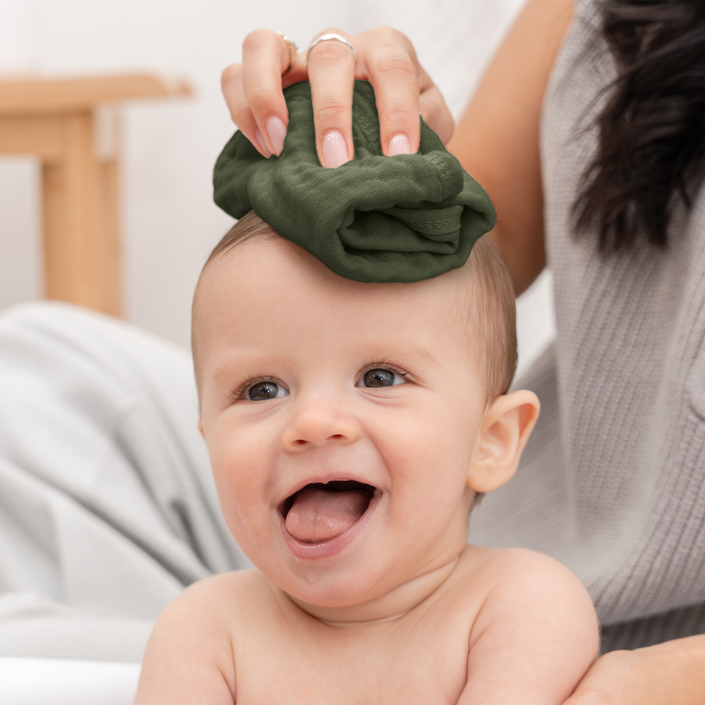 Muslin Washcloths in Kelp