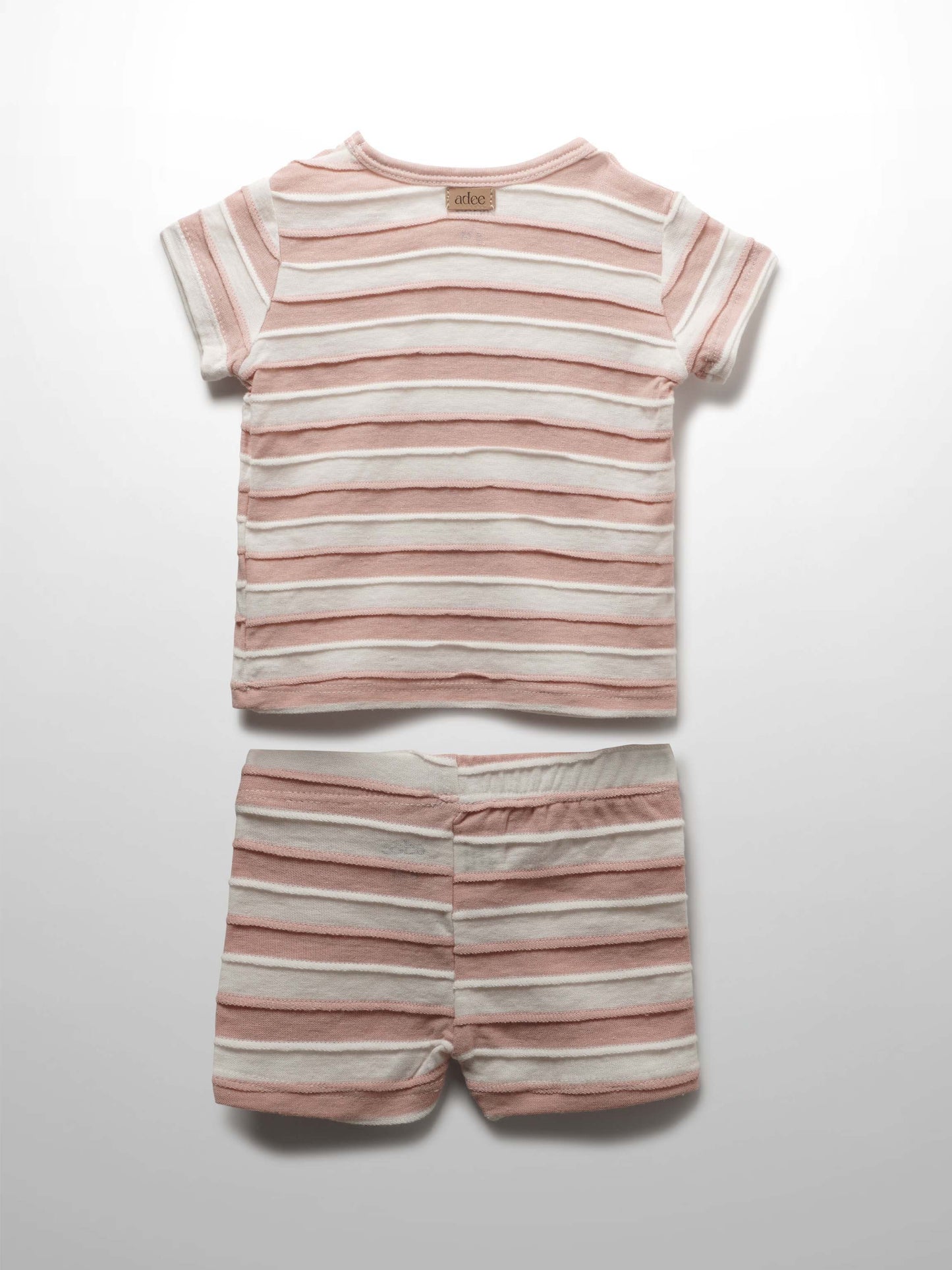 Striped Textured Short Set- Pink