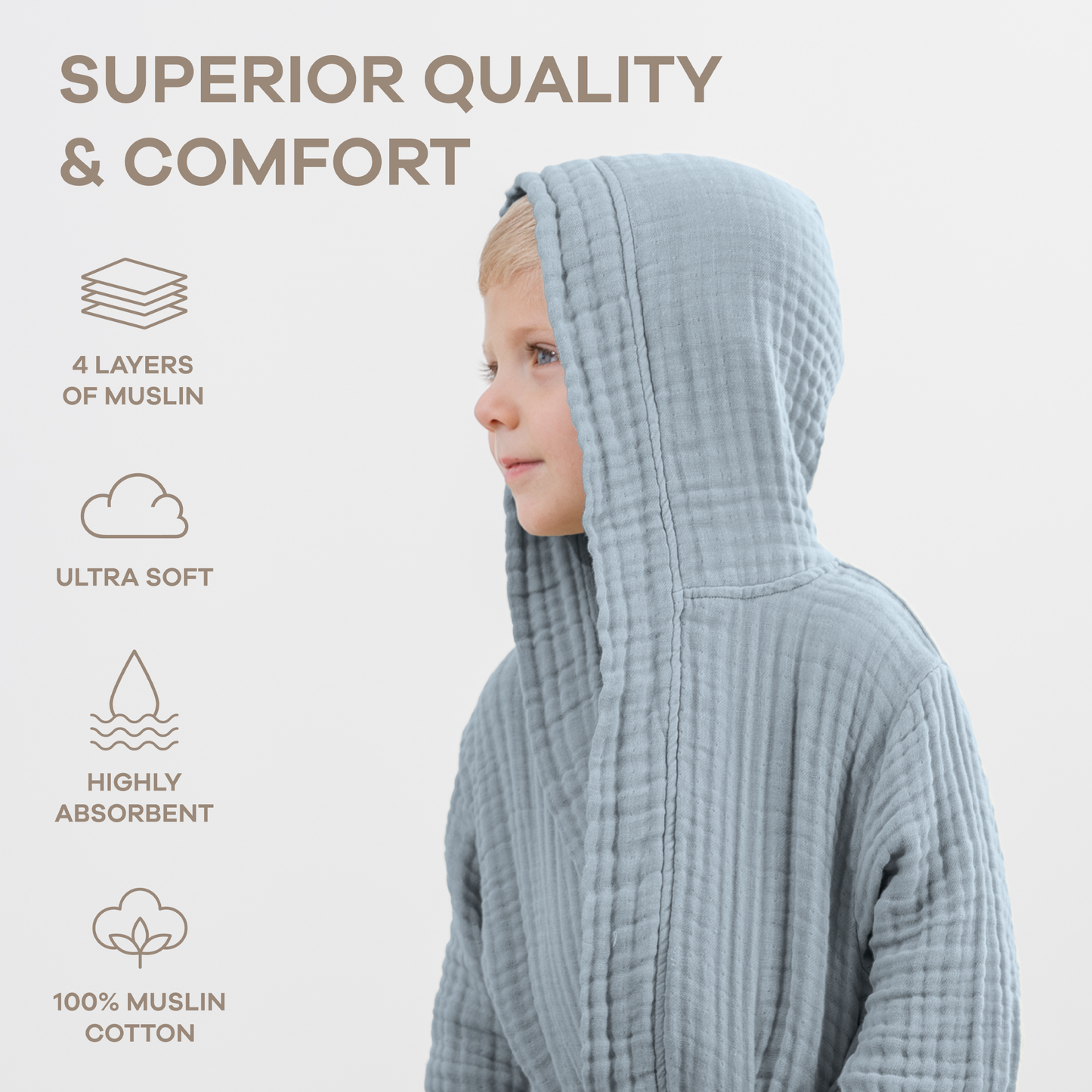 Muslin Bath Robe for Kids in Pacific Blue