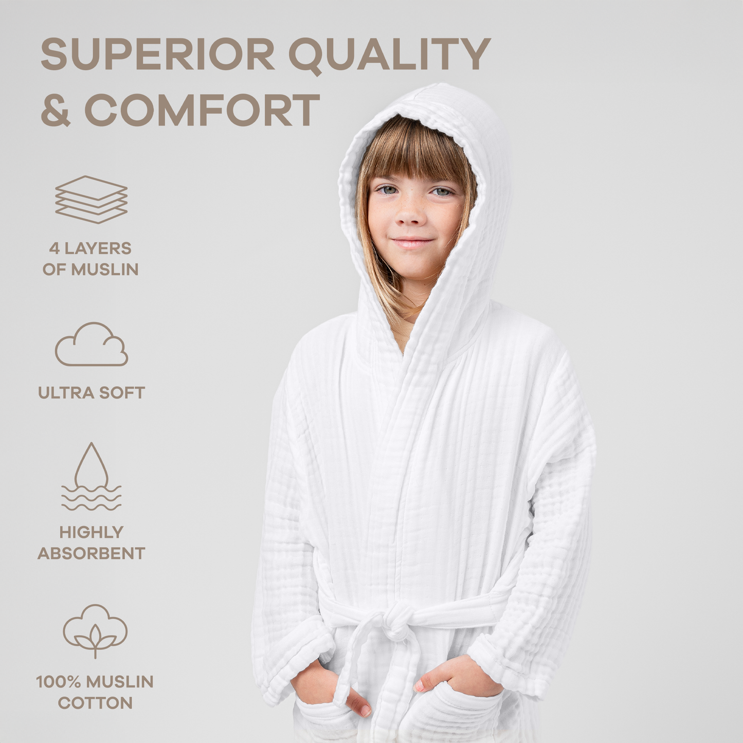Muslin Bath Robe for Kids in White