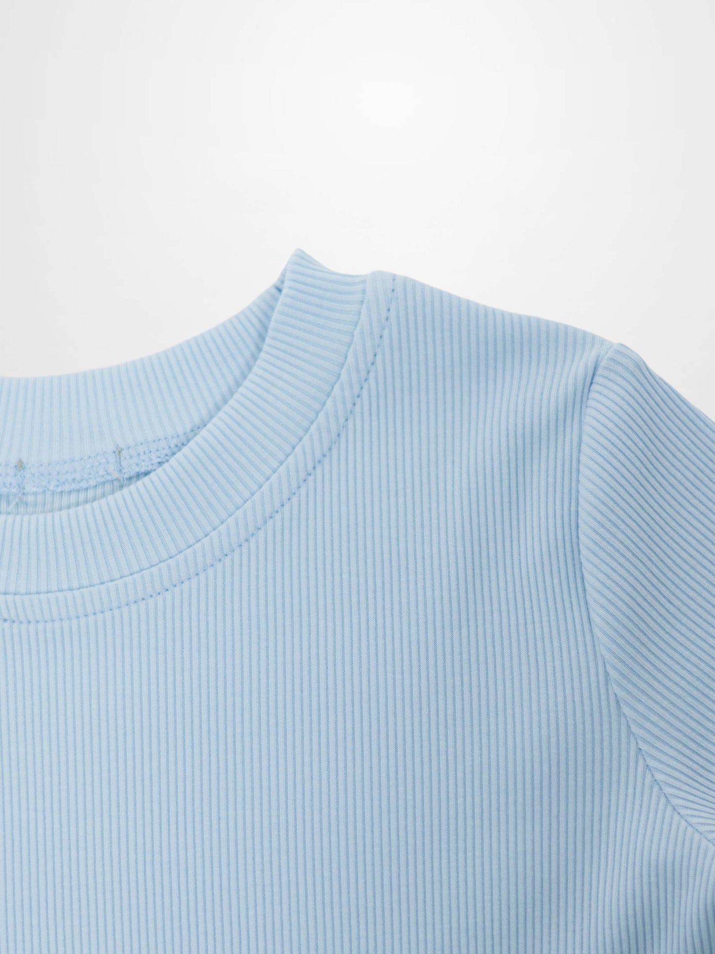 Short Sleeve Boxy T-shirt  & Shorts Set - Light Blue