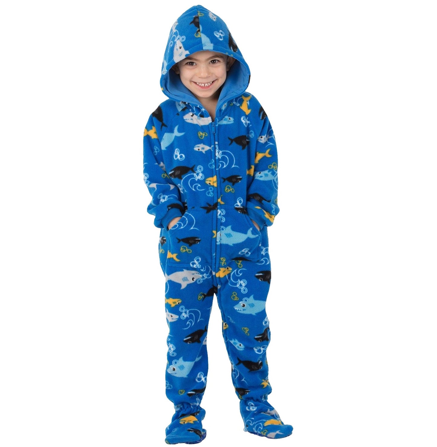 Family Matching Shark Frenzy Hoodie Fleece Onesie