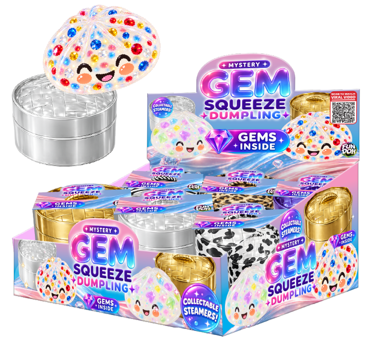Fun Doh Mystery Gem Squeeze Dumpling Squishy Toy with Collectible Steamer
