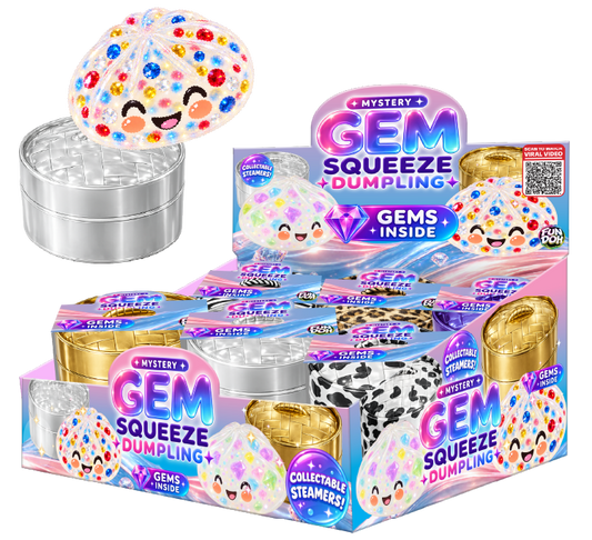Fun Doh Mystery Gem Squeeze Dumpling Squishy Toy with Collectible Steamer