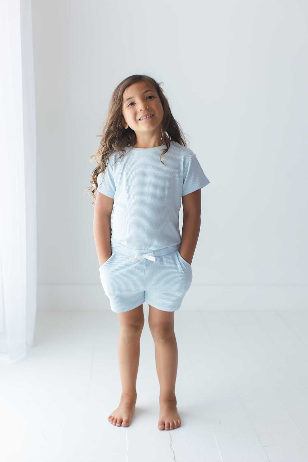 Blue Macaron (ribbed) - Pocket Short Set