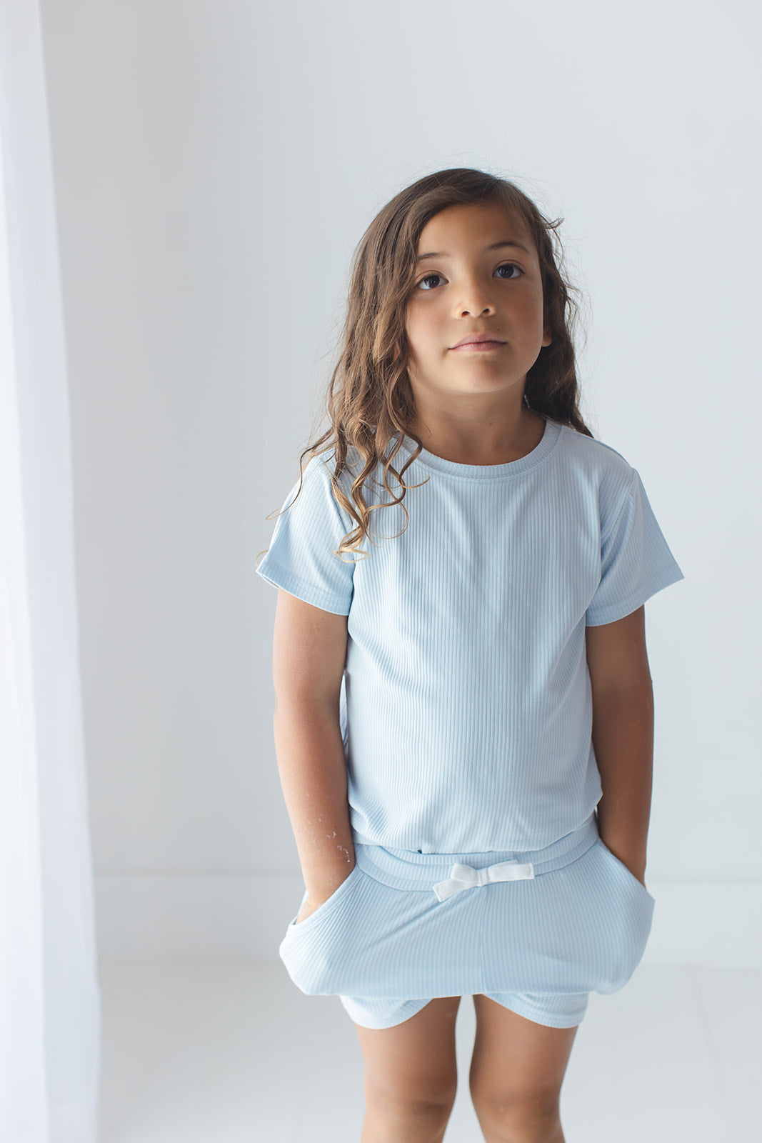 Blue Macaron (ribbed) - Pocket Short Set