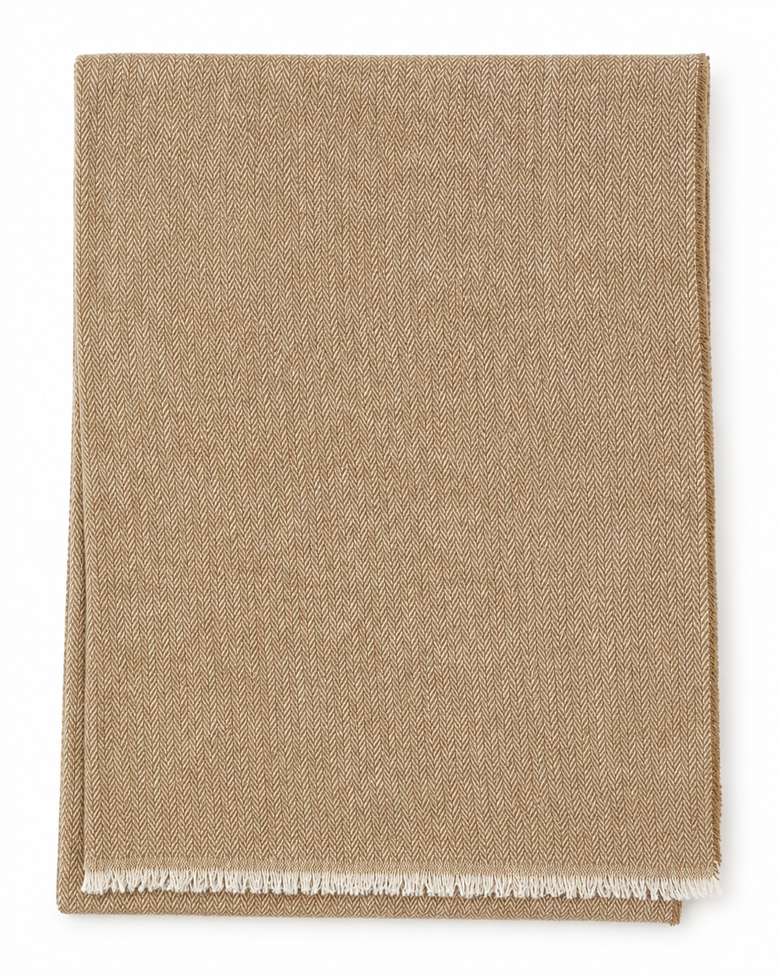 Cotton-Blend Mini Herringbone Throw with Eyelash Fringes