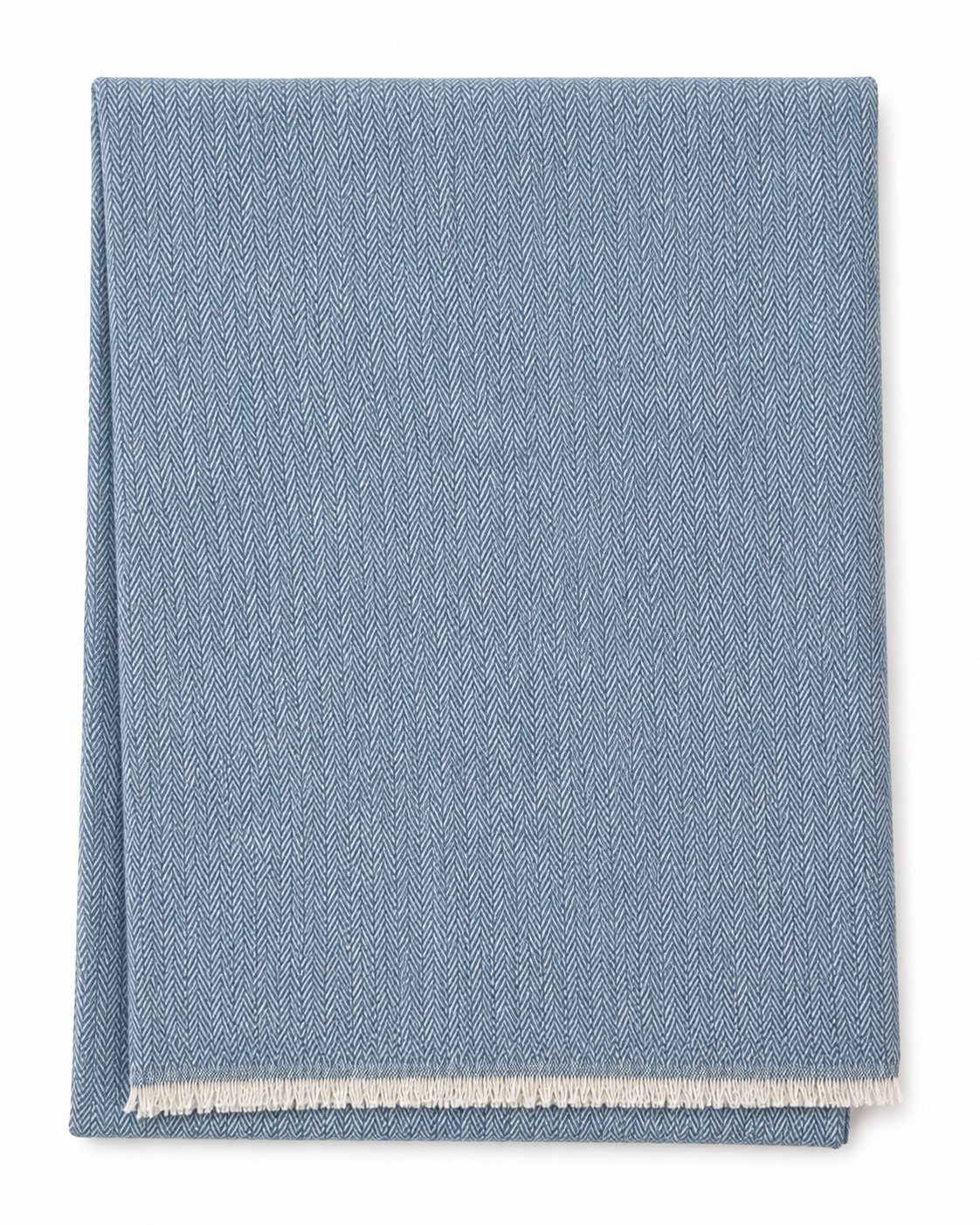 Cotton-Blend Mini Herringbone Throw with Eyelash Fringes