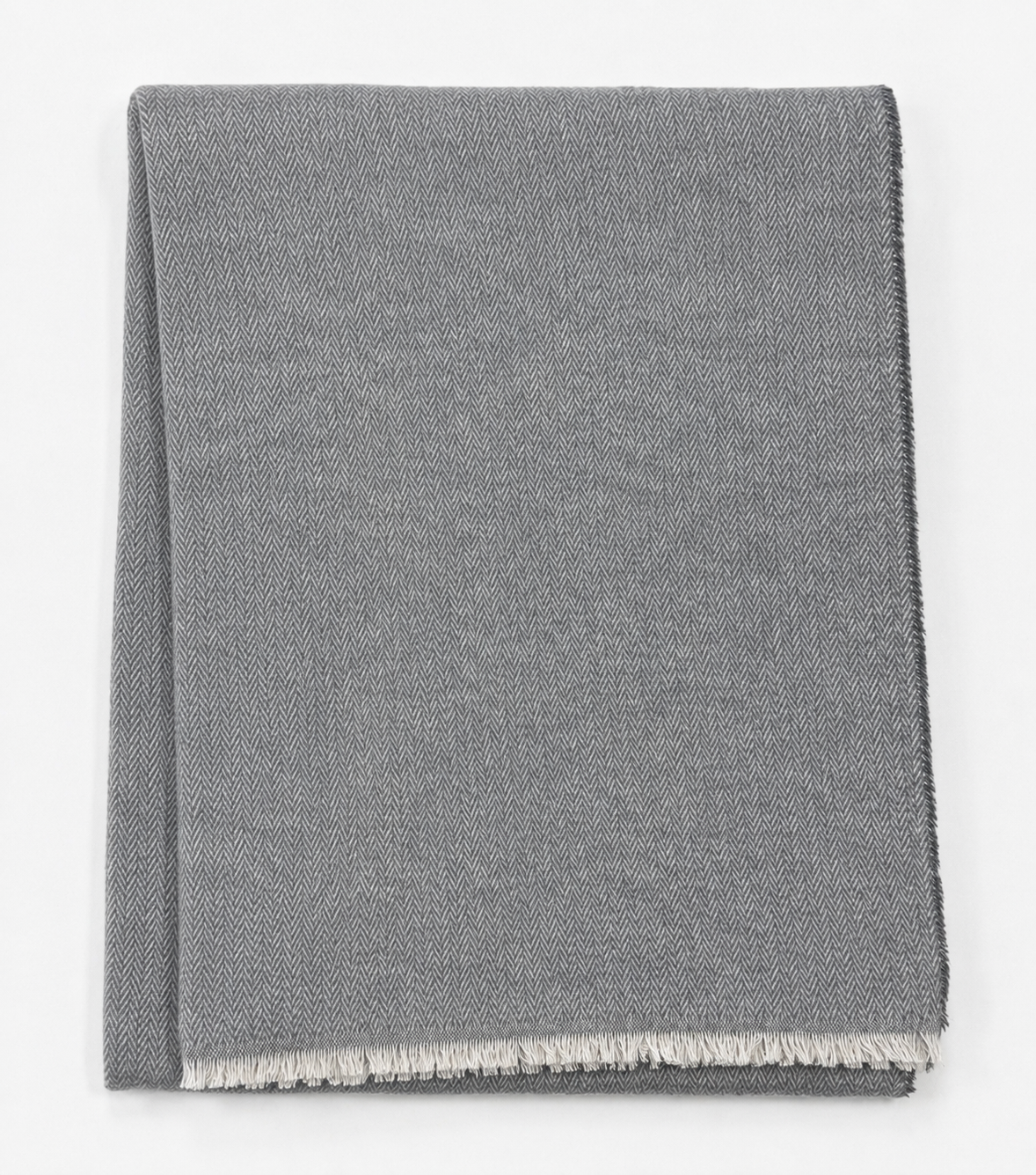 Cotton-Blend Mini Herringbone Throw with Eyelash Fringes