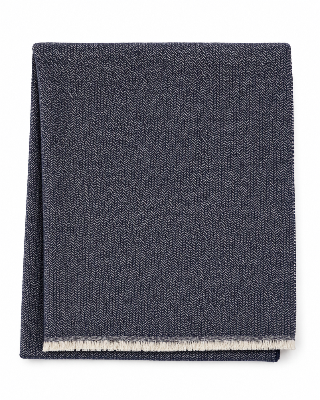 Cotton-Blend Mini Herringbone Throw with Eyelash Fringes