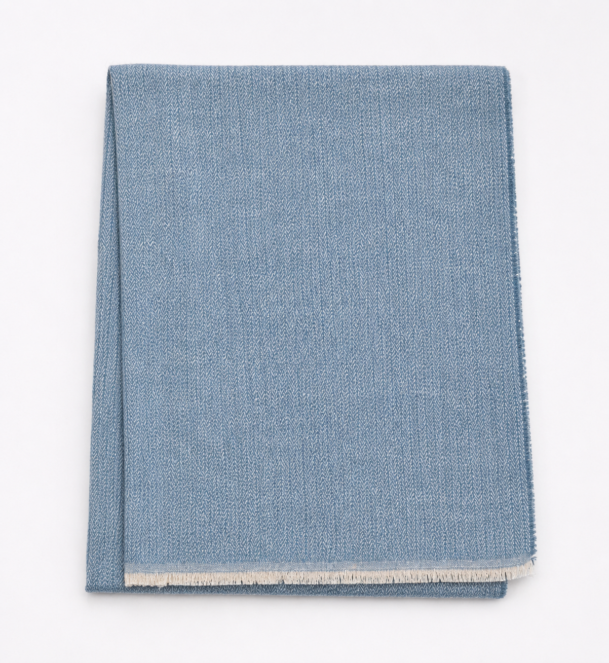 Cotton-Blend Mini Herringbone Throw with Eyelash Fringes