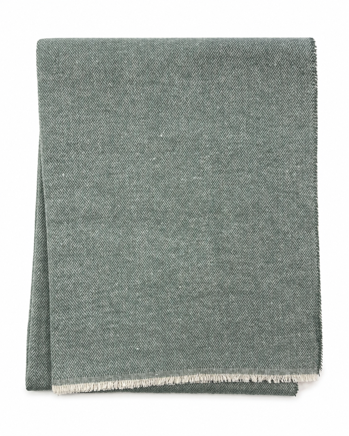 Cotton-Blend Mini Herringbone Throw with Eyelash Fringes